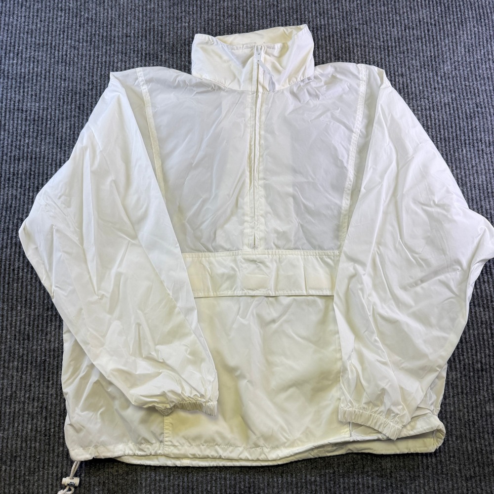 Woolrich Anorak Windbreaker Medium White Nylon Half Zip Pullover Hoodless Jacket